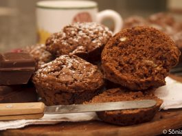 Muffins chocolate com nozes